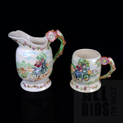 Two Vintage Crown Devon Porcelain Musical Daisy Bell Jugs