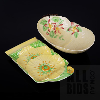 Two Vintage Carlton Ware Leaf Form Ceramic Dishes,  Including Buttercup Dip Bowl and Apple Blossom Dish