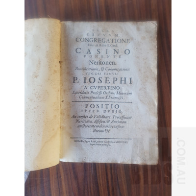 Rare Book, Casino Ponte Beatification and Canonization, Rome, 1716