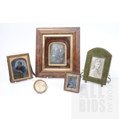 Collection Antique Daguerrotype Framed Photographs, Three Other Antique Photos