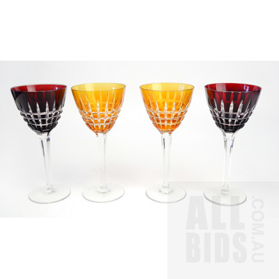 Set of Four Vintage Long Stemmed Harlequin Cut Crystal Wine Glasses