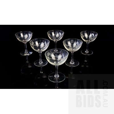 Vintage Set of Six Cocktail Etched Glasses