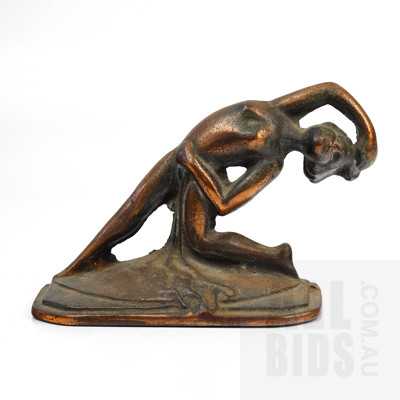 Mid 20th Century Art Nouveau Style Copper Patinated Cast Metal Female Dancer Figure