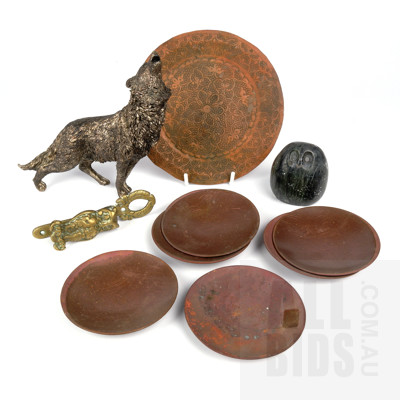 Sighned Canadian Stone Owl,  Plus a Brass Owl Door Knockers, Wolf Figure and More
