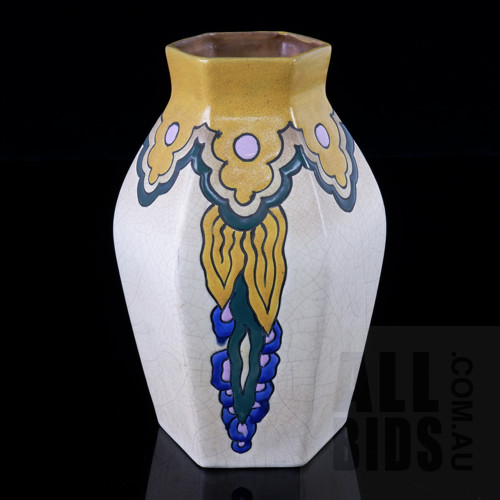Ceramique de Bruxelles Art Deco Hand Painted vase with Crackle Glaze, Marked CB 68