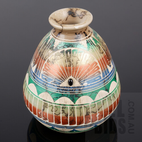 Retro Carved and Polychromed Stone Vase