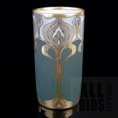 Hand Painted and Gilt Limoges Porcelain Vase in the Art Nouveau Style, Signed Hele's Studio