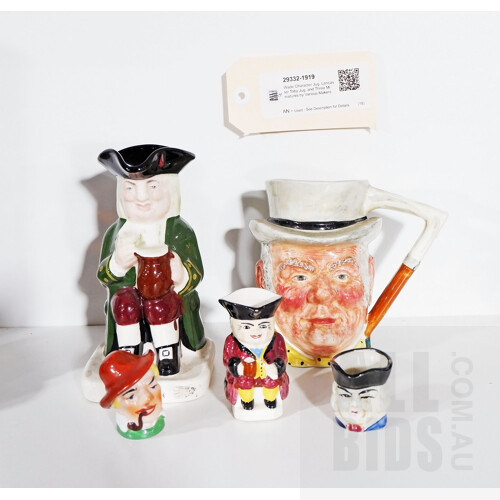 Wade Character Jug, Lancaster Toby Jug, and Three Miniatures by Various Makers