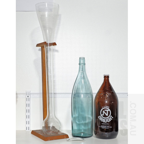 Various Barware Collectables Including 'Darwin Stubby', Yard Glass and Stand, and a Lare Kikkoman Soy Bottle