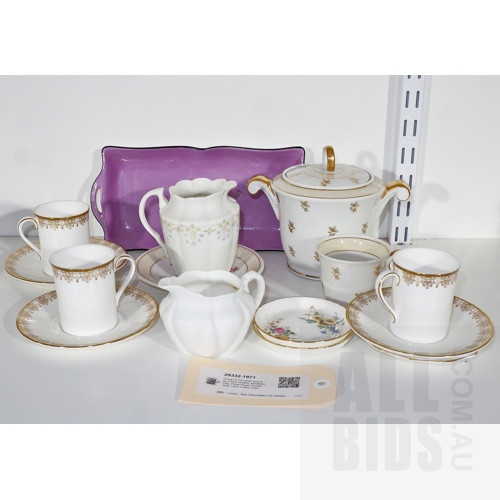 Group of Porcelain Including a Pink Shelley Sandwich Tray, Three Royal Doulton 'Gold Lace' Coffee Cans