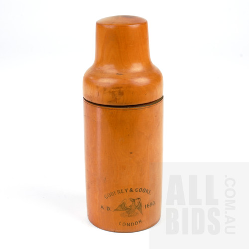Turned Maple Apothecary Bottle Case with Screw Cover Marked 'Godfrey & Cooke London A.D. 1680'