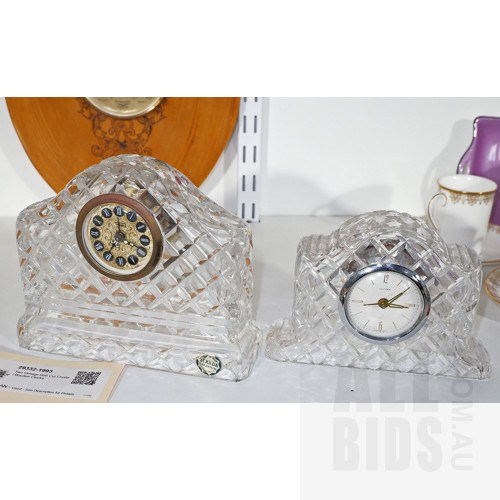 Two Vintage Hob Cut Crystal Boudoir Clocks