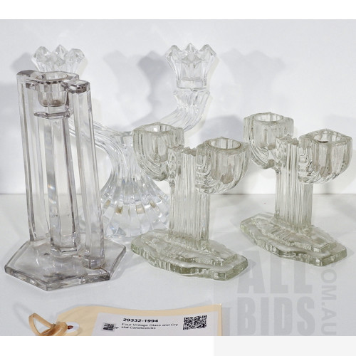 Four Vintage Glass and Crystal Candlesticks