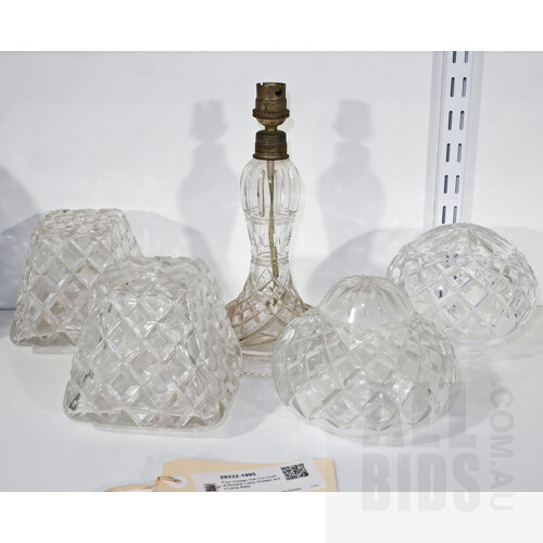 Four Vintage Hob Cut Crystal Boudoir Lamp Shades and a Lamp Base