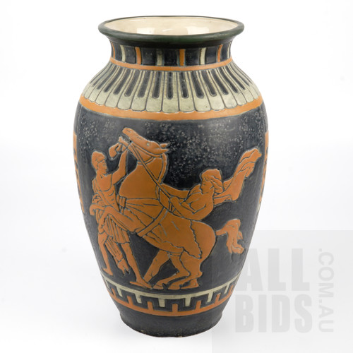 Austrian Amphora Vase Moulded with a Classical Scene, Early 20th Century, Height 32cm