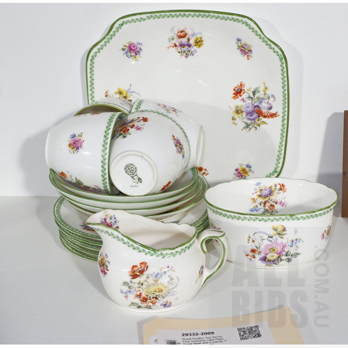 Royal Doulton Tea Set for Four Including Cake Plate, Sugar Bowl and Creamer, Floral Design H2432