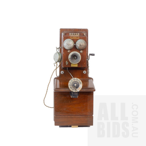 The North Electric Company Ohio Maple Cased Wall Phone, Apparently Operational, Untested