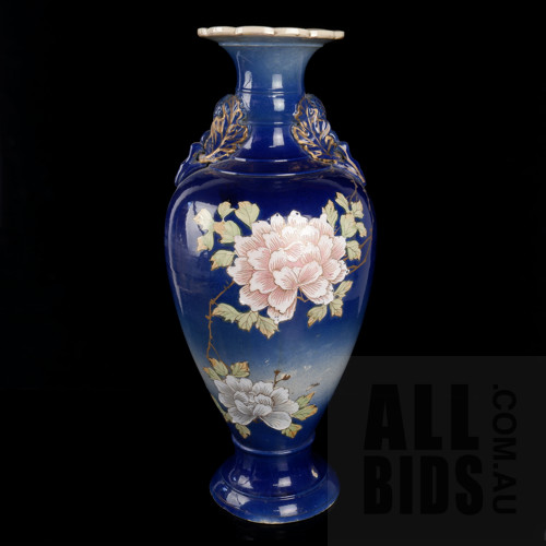 Antique Japanese Hand Decorated and Tube-Lined Earthenware Vase Circa 1910, Height 56cm