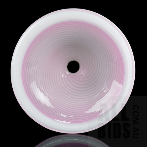 Impressive Murano Glass Light Shade, Cased Swirled Pink Glass with a Milk Glass Rim, Circa 1950-1970