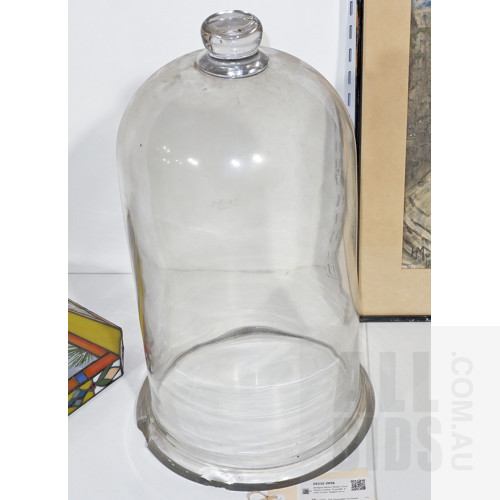 Antique Heavy Blown Clear Glass Cloche, Scientific Dome Cover, Height 54cm