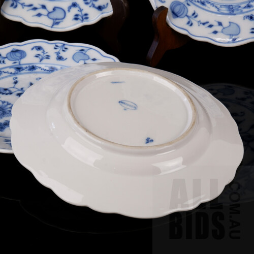 Five German Genuine Meissen Marked 'Blue Onion' Pattern Side Plates