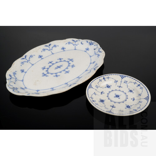 Victorian 'Blue Denmark' Pattern Serving Dish, Made in England, and a Later English Side Plate