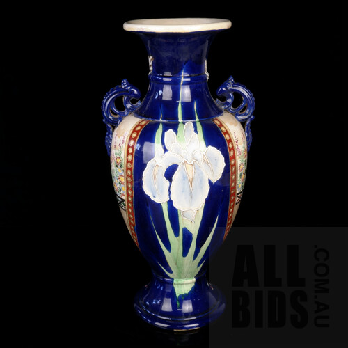Antique Japanese Satsuma Hand Decorated and Tube-Lined Earthenware Vase Circa 1910, Height 48cm