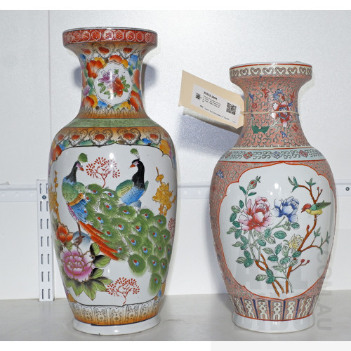 Chinese Porcelain Vase Circa 1970's, and Another Asian Vase, Height Tallest 46cm