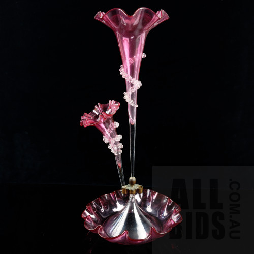 Victorian Cranberry Glass Epergne Circa 1880, Faults