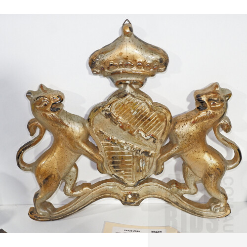 Carved Wood and Polychrome Painted Italian Coat of Arms Wall Applique, Length 36cm