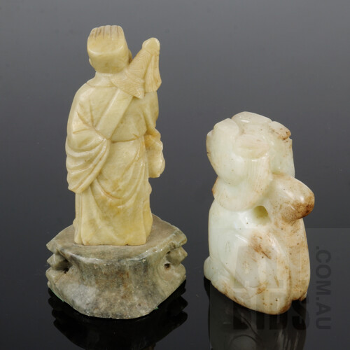 Chinese Soapstone Carving of a Taoist Monk and a Hardstone Carving of a Buddhist Lion, Tallest 9.5cm