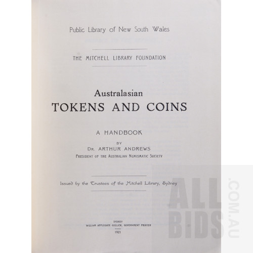 Two Copies of Australasian Tokens & Coins 1921 by Arthur Andrews, Cloth Bound, Fair Condition