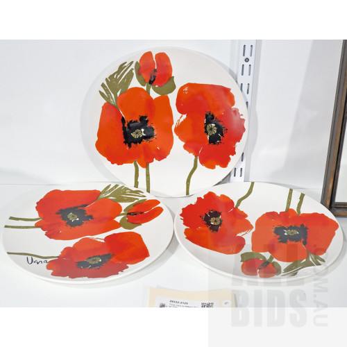 Three Vera for Mikasa 'Poppy' Pattern Plates, Diameter 27cm