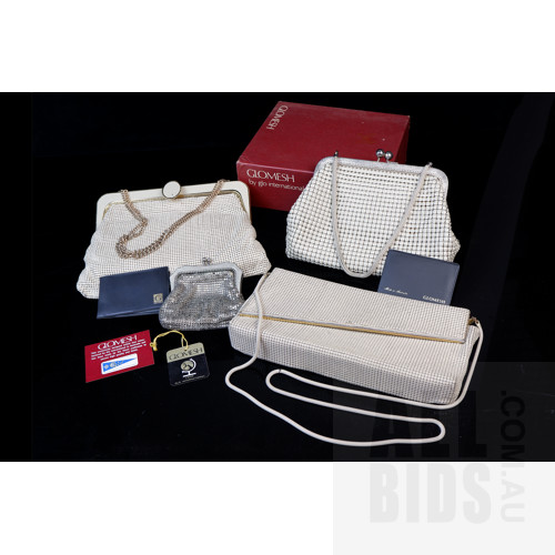 Three Cream Glomesh Handags and a Silver Glomesh Purse (4)