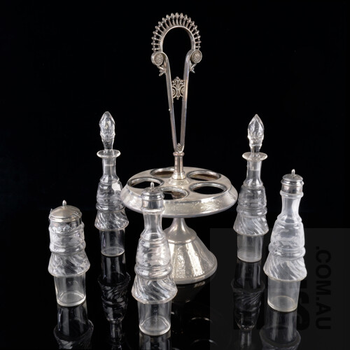 Antique Amercian Silver Plate and Glass Cruet Set, Late 19th Century, Height 40cm
