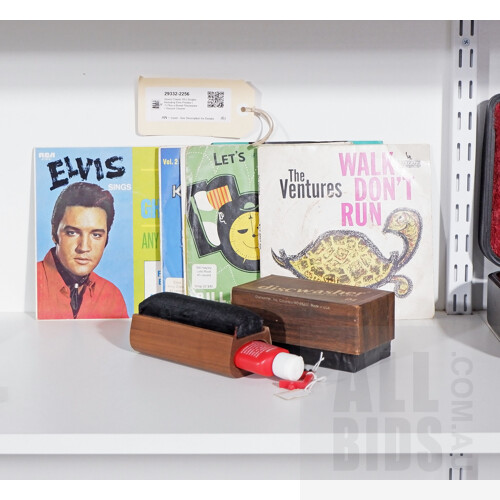 Seven Classic 45's Singles Including Elvis Presley (7) Plus a Boxed 'Discwasher' Record Cleaner