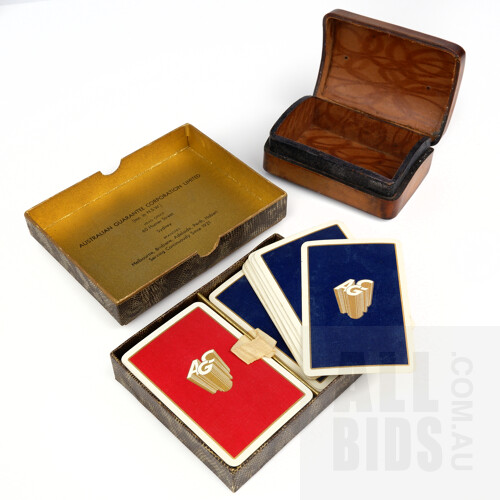 Beautiful Vintage AGC Boxed Playing Cards and a Gilt Embossed Leather Box