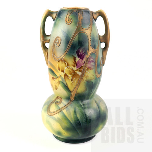 Japanese Hand Painted Pottery Vase, Circa 1910, Height 24cm