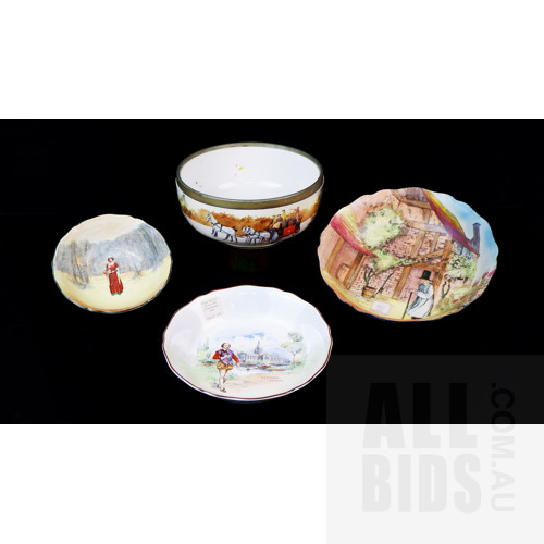 Four Various Royal Doulton Bowls Including 'Gaffers', and a Coaching Days Salad Bowl with EPNS Rim, Largest Diameter 30.5cm (4)