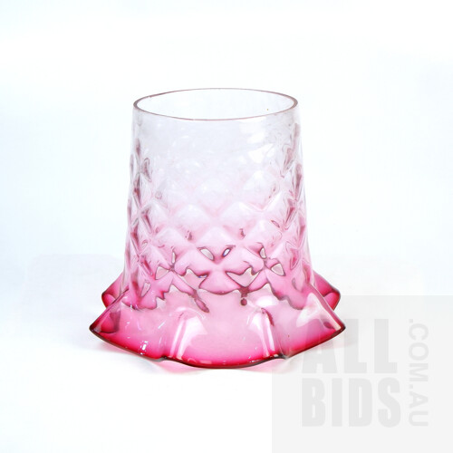 Late Victorian Ruby Tipped and Quilted Glass Lamp Shade Circa 1880