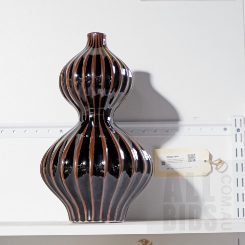 Chinese Tenmoku Glazed Stoneware Double Gourd Vase, Later 20th Century, Height 37cm