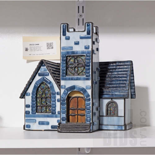 Stained Glass Model of a Church, Fitted with a Bulb Holder Fitting for Use as a Night Light, Height 24cm