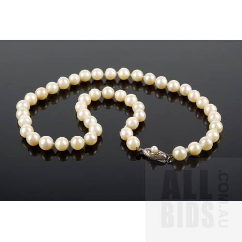 Strand of Akoya Type Cultured Pearls, Sterling Silver Clasp