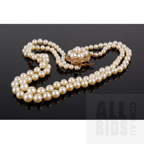 Double Strand of Cultured Akoya Type Pearls, 14ct Rose Gold Clasp with CZ