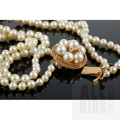 Double Strand of Cultured Akoya Type Pearls, 14ct Rose Gold Clasp with CZ
