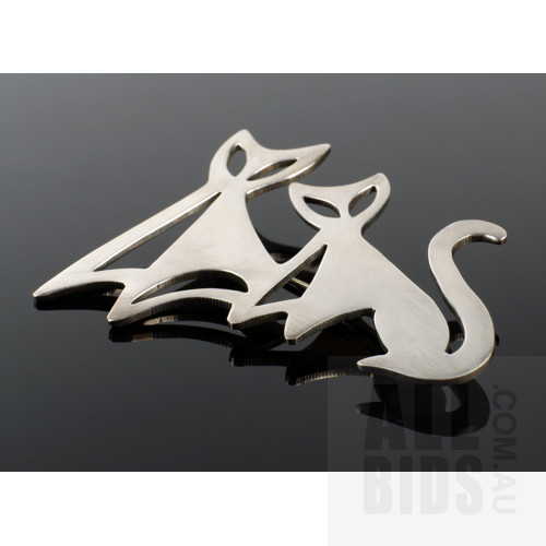 Retro Mexican Sterling Silver Cat Brooch, 68g