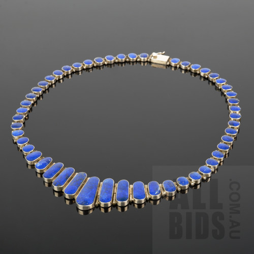Good Retro .970 Silver Necklace with Graduating Lapis Lazuli Links, Possibly Antonio Pineda, 38g