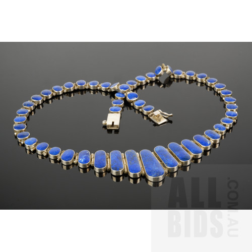 Good Retro .970 Silver Necklace with Graduating Lapis Lazuli Links, Possibly Antonio Pineda, 38g