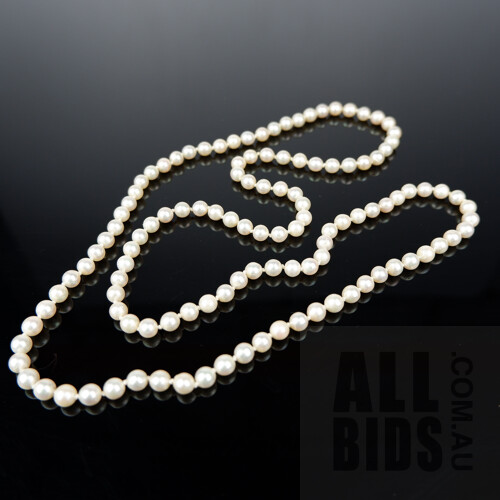 Strand of Slightly Off Round Akoya Type Pearls, Very High Lustre