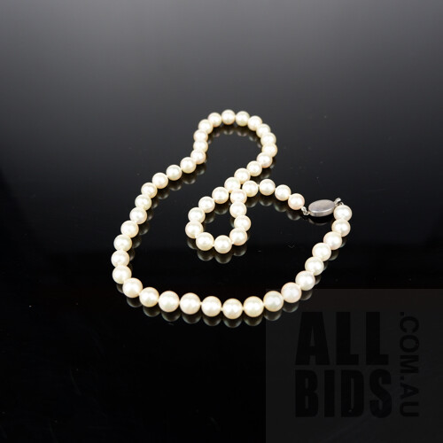 Strand Round Akoya Type Cultured Pearls, Creamy White, Sterling Silver Clasp